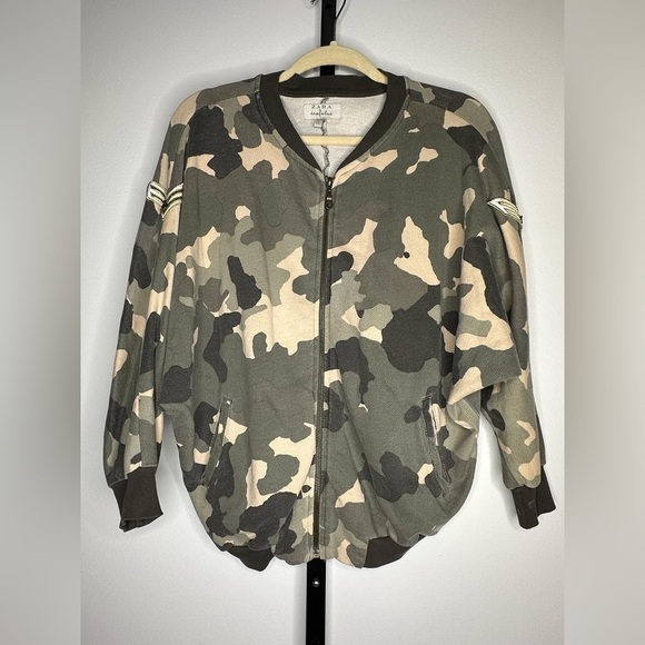 Zara Trafaluc Camo Jacket with Sleeve Patches - Size 4 - Picture 1 of 4